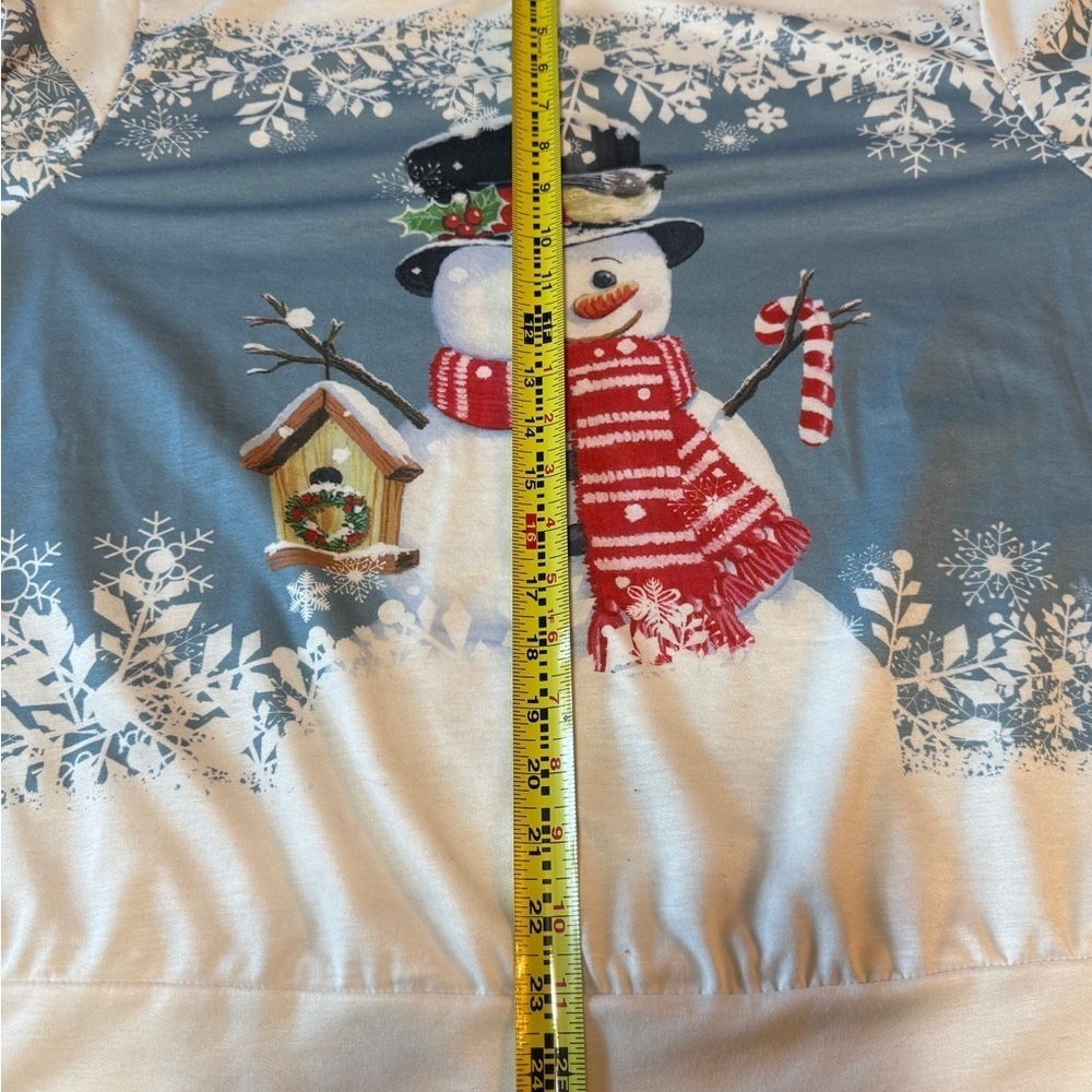 Festive Christmas Snowman Blue and White Lightweight sweatshirt Holiday XL/1XL - Picture 12 of 14